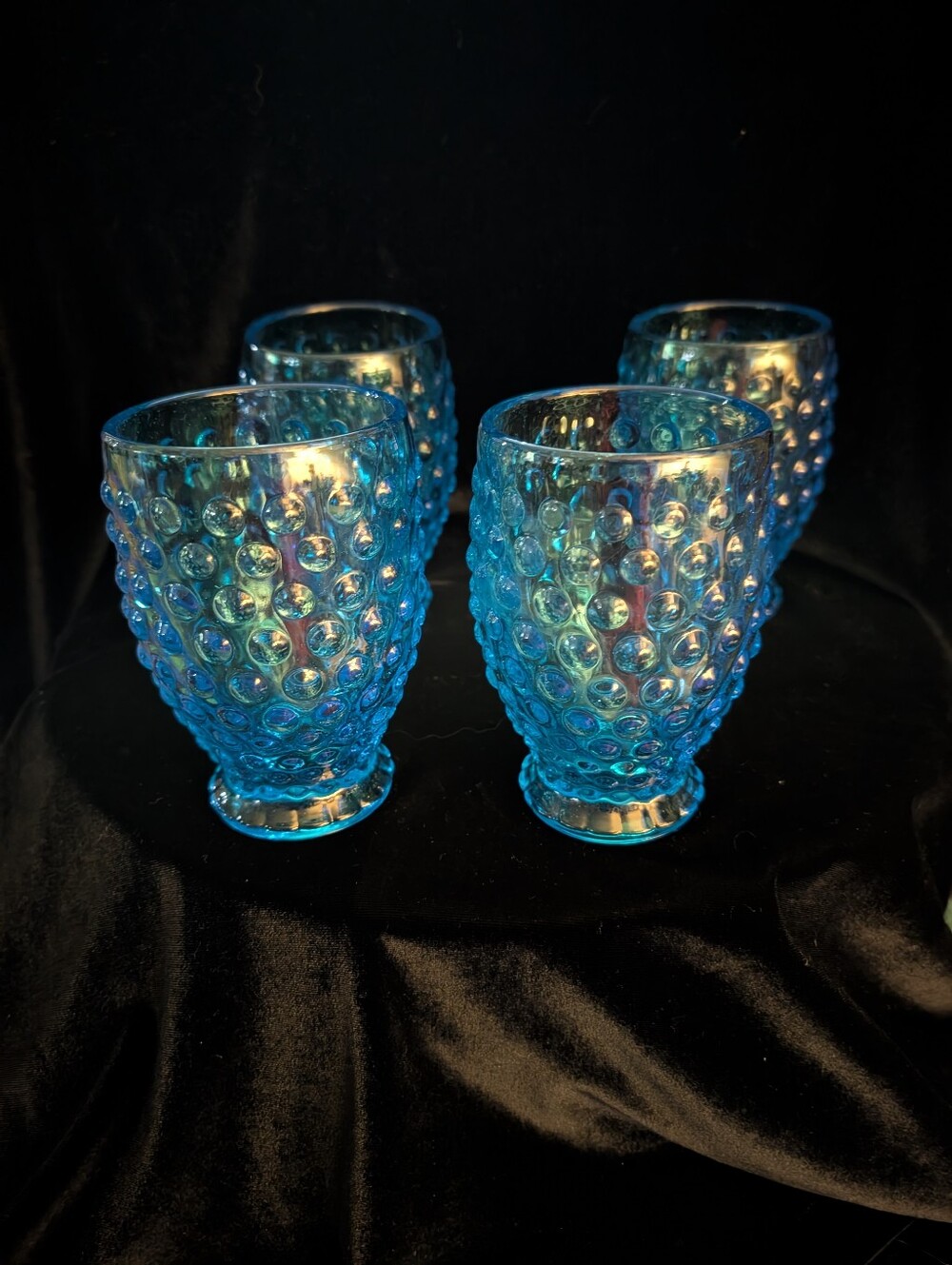 Rare Blue Hobnail Glass Tumbler - Set of 4